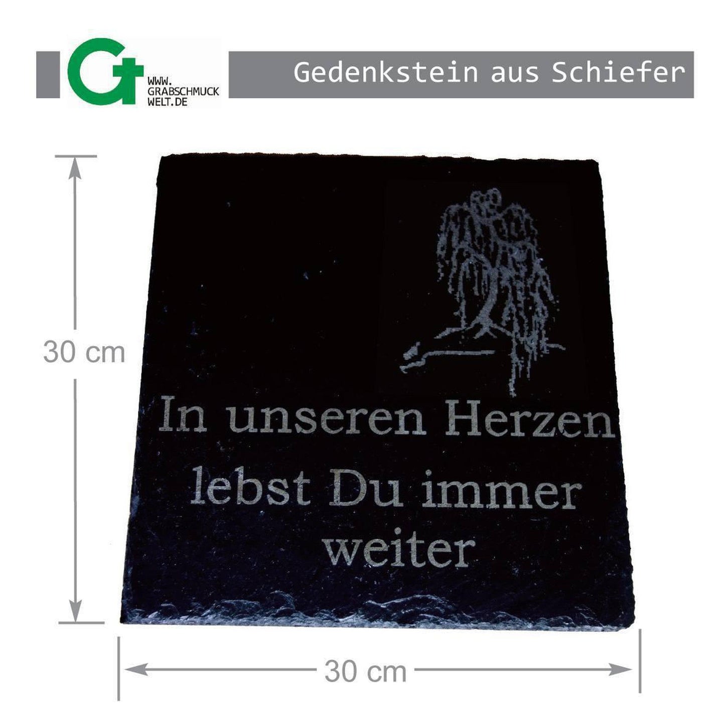 Gedenkstein aus Schiefer, 30 x 30 cm-GrabschmuckWELT