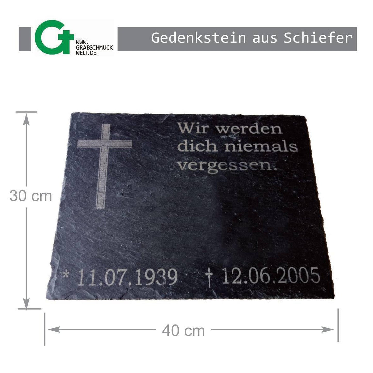 Gedenkstein aus Schiefer, 30 x 40 cm-GrabschmuckWELT