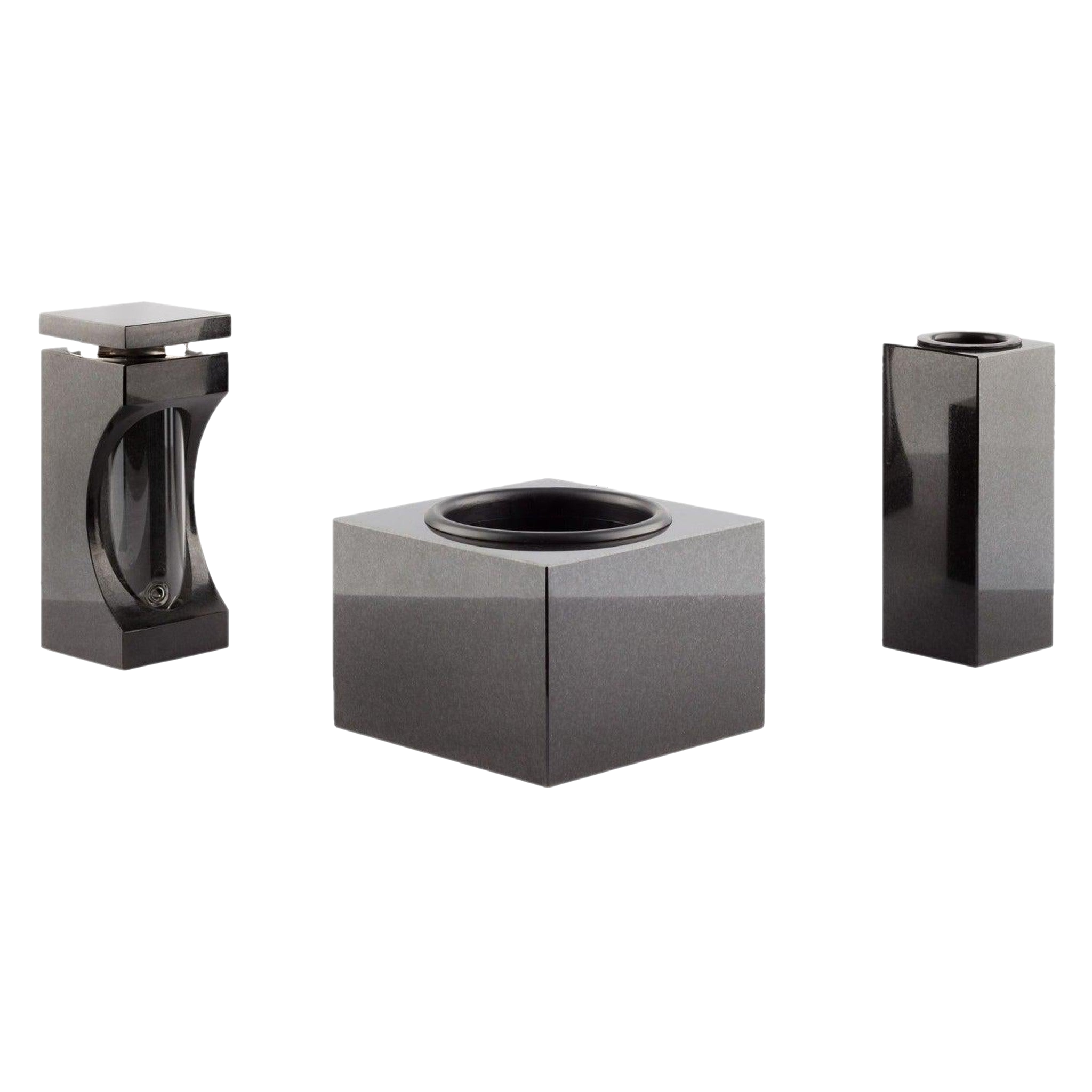 Eckige schwarze Grabschale aus Granit, 22 x 22 x 15 cm