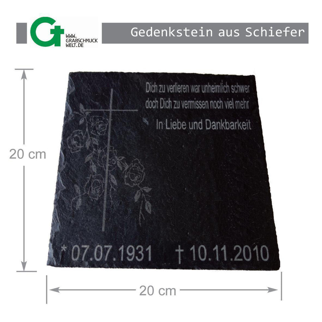 Gedenkstein aus Schiefer, 20 x 20 cm-GrabschmuckWELT
