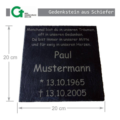 Gedenkstein aus Schiefer, 20 x 20 cm-GrabschmuckWELT