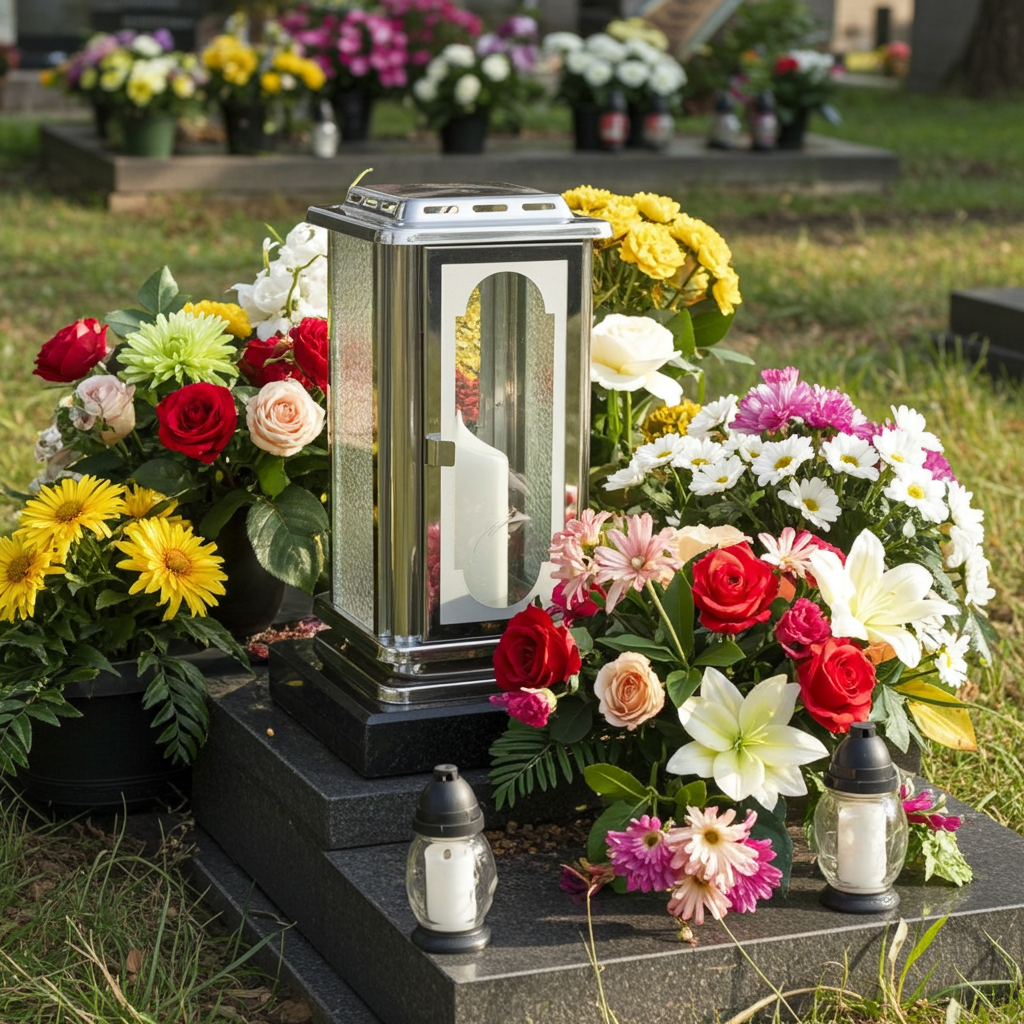 Edelstahllaterne "Friedensruhe" mit Granitsockel